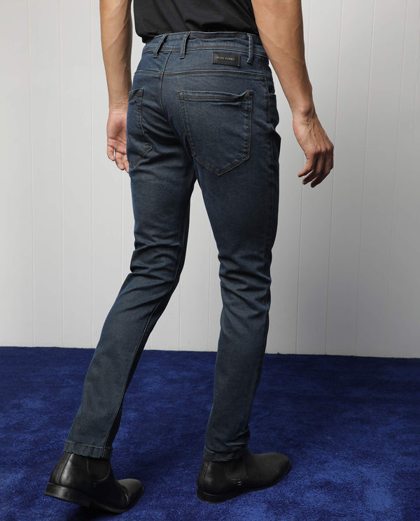 Rare Rabbit Men's Wells Navy Dark Wash Mid-Rise Slim Fit Jeans