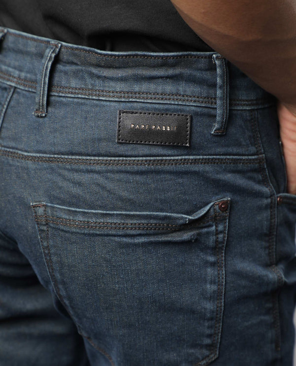 Rare Rabbit Men's Wells Navy Dark Wash Mid-Rise Slim Fit Jeans