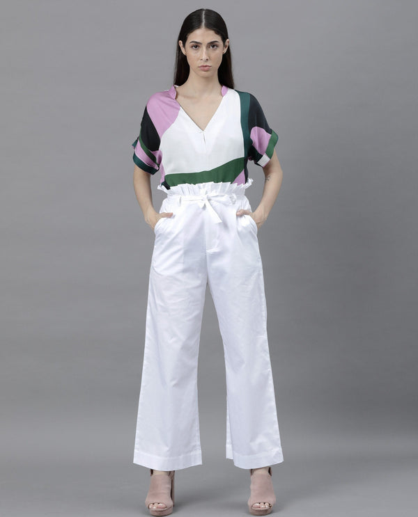 Rareism Women Poy White Trousers Solid