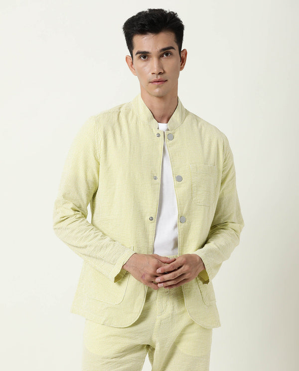 Rare Rabbit Men's Gin Olive Mandarin Collar Checkered Jacket