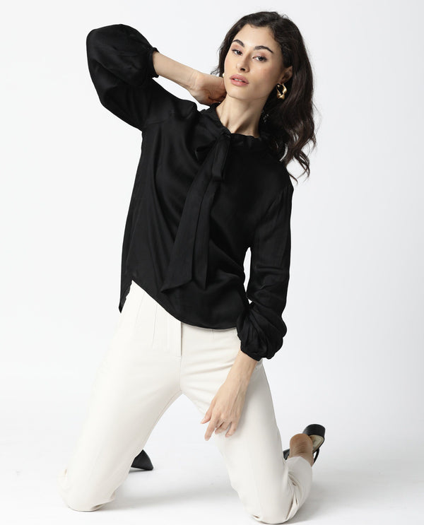 Rareism Women Sleek Black Top Full Sleeves Solid Top