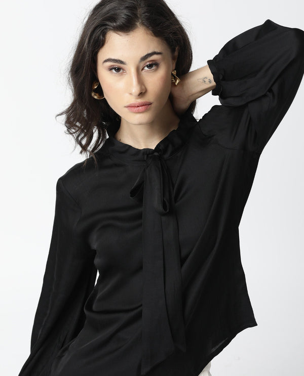 Rareism Women Sleek Black Top Full Sleeves Solid Top