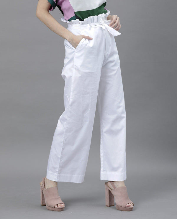 Rareism Women Poy White Trousers Solid