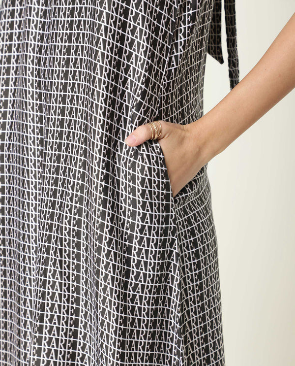 Rareism Women Renata Black Halter Neck With Tie Up Back And Pockets Knee Length Dress