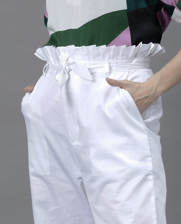Rareism Women Poy White Trousers Solid