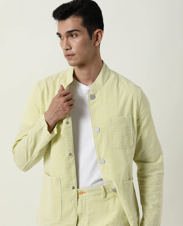 Rare Rabbit Men's Gin Olive Mandarin Collar Checkered Jacket