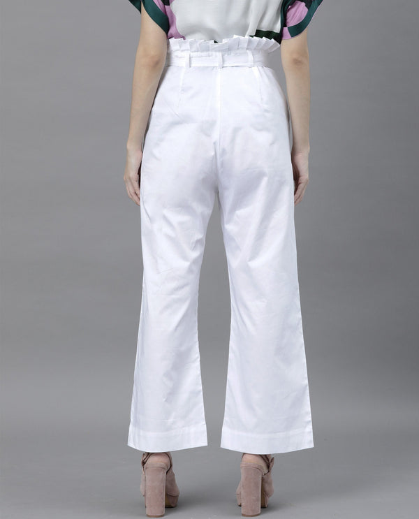 Rareism Women Poy White Trousers Solid