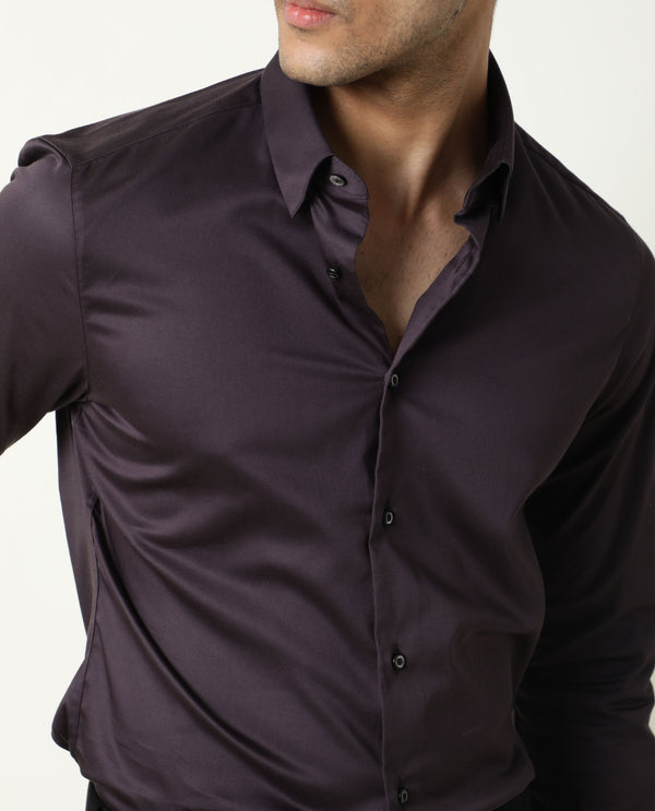 Rare Rabbit Men's Como Purple Satin Fabric Button Down Collar Full Sleeves Solid Formal Shirt