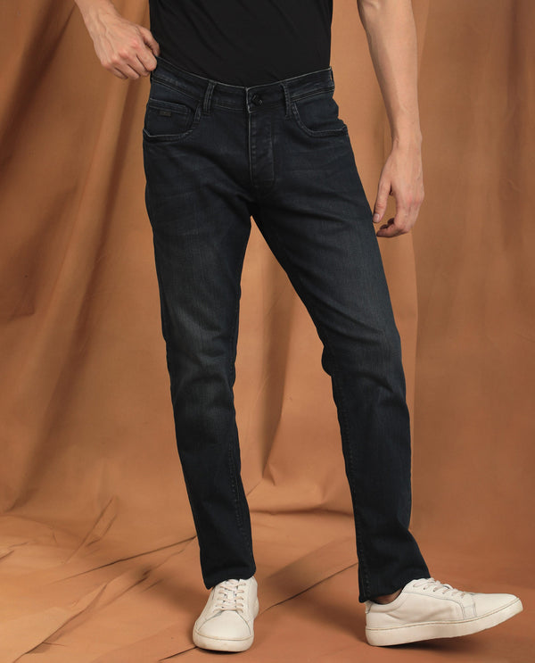 Rare Rabbit Men's Edin Dark Blue Mid-Rise Dark Wash Slim Fit Jeans
