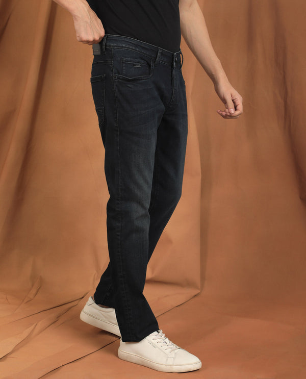 Rare Rabbit Men's Edin Dark Blue Mid-Rise Dark Wash Slim Fit Jeans