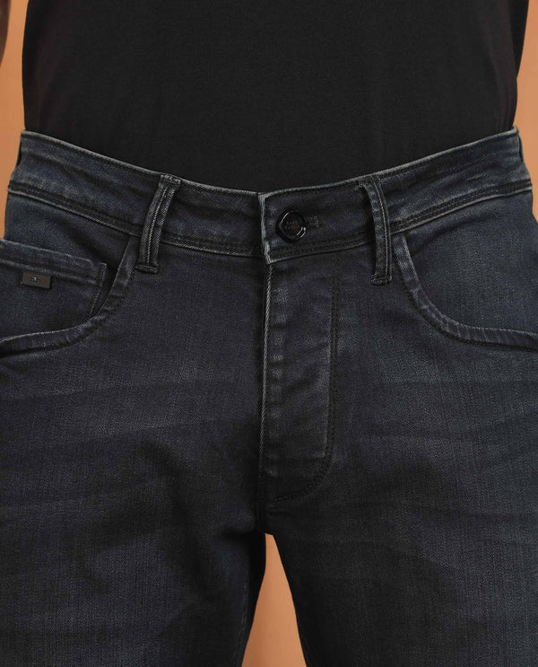 Rare Rabbit Men's Edin Dark Blue Mid-Rise Dark Wash Slim Fit Jeans