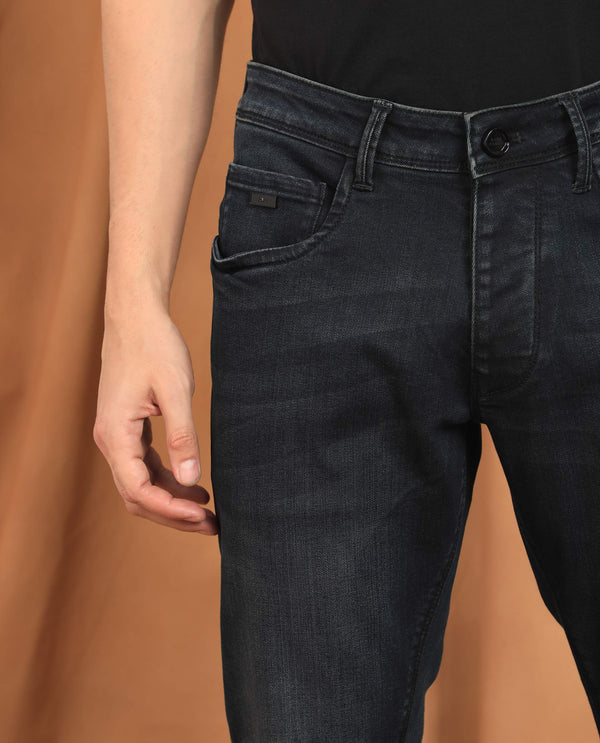 Rare Rabbit Men's Edin Dark Blue Mid-Rise Dark Wash Slim Fit Jeans