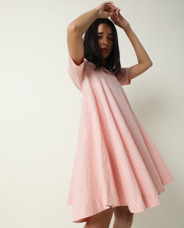 Rareism Women Paris Yellow Gingham Checks Overlap Lapel Collar Half Sleeves Mini Dress