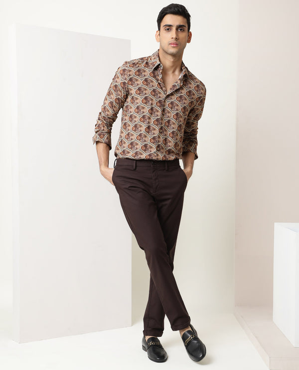 Rare Rabbit Men's Tymon LS Grey Viscose Fabric Full Sleeves Regular Fit Geometric Print Shirt