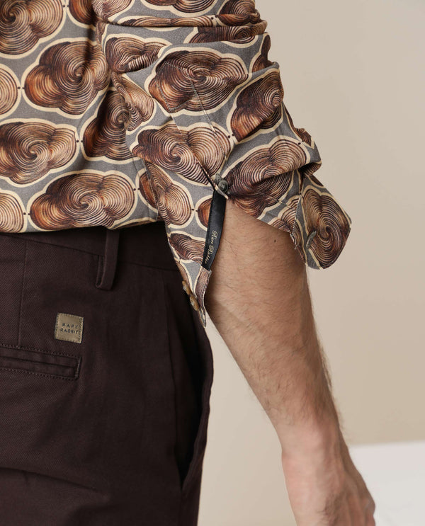 Rare Rabbit Men's Tymon LS Grey Viscose Fabric Full Sleeves Regular Fit Geometric Print Shirt