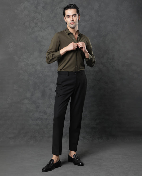 Rare Rabbit Men's Zaco Green Cotton Fabric Full Sleeves Regular Fit Solid Shirt