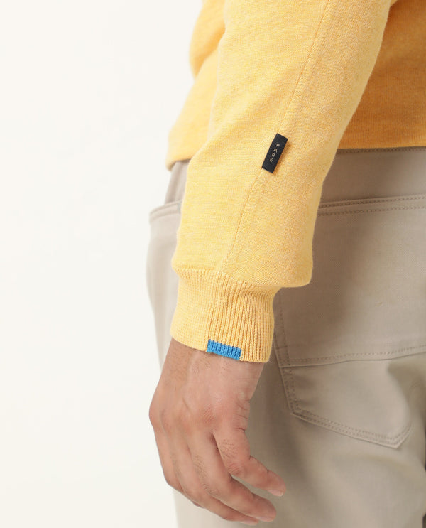 RARE RABBIT JODY PRIMARY YELLOW SWEATER COTTON FABRIC FULL SLEEVE ROUND NECK SLIM FIT