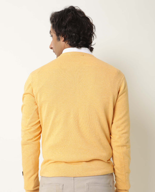 RARE RABBIT JODY PRIMARY YELLOW SWEATER COTTON FABRIC FULL SLEEVE ROUND NECK SLIM FIT