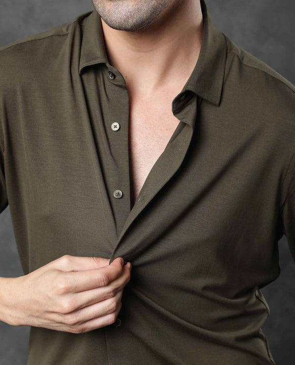 Rare Rabbit Men's Zaco Green Cotton Fabric Full Sleeves Regular Fit Solid Shirt