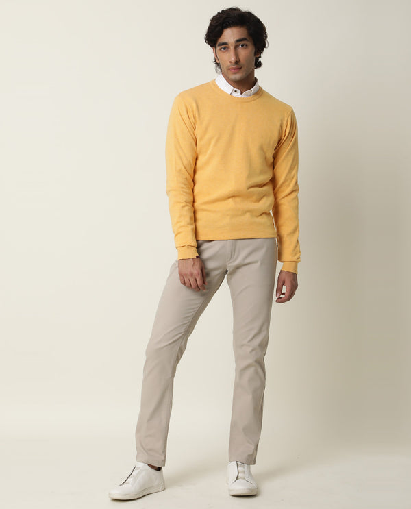 RARE RABBIT JODY PRIMARY YELLOW SWEATER COTTON FABRIC FULL SLEEVE ROUND NECK SLIM FIT