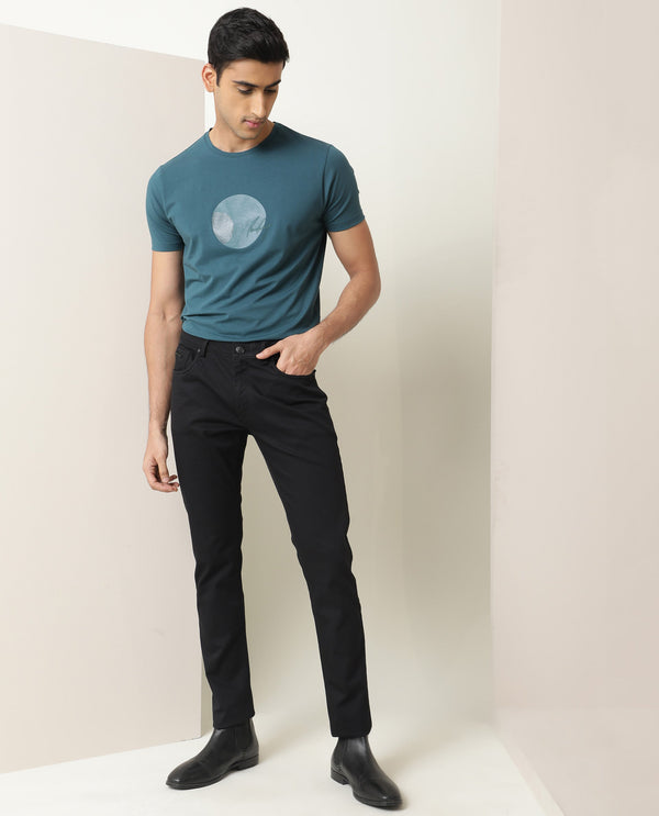 Rare Rabbit Men's Poke Black Solid Mid-Rise Regular Fit Trouser