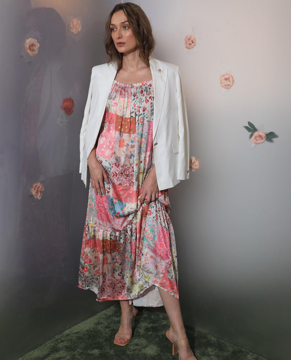 Rareism Women's Katie Multi Polyester Fabric Shoulder Straps Slip-On Closure Sleeveless Floral Print  Maxi Dress