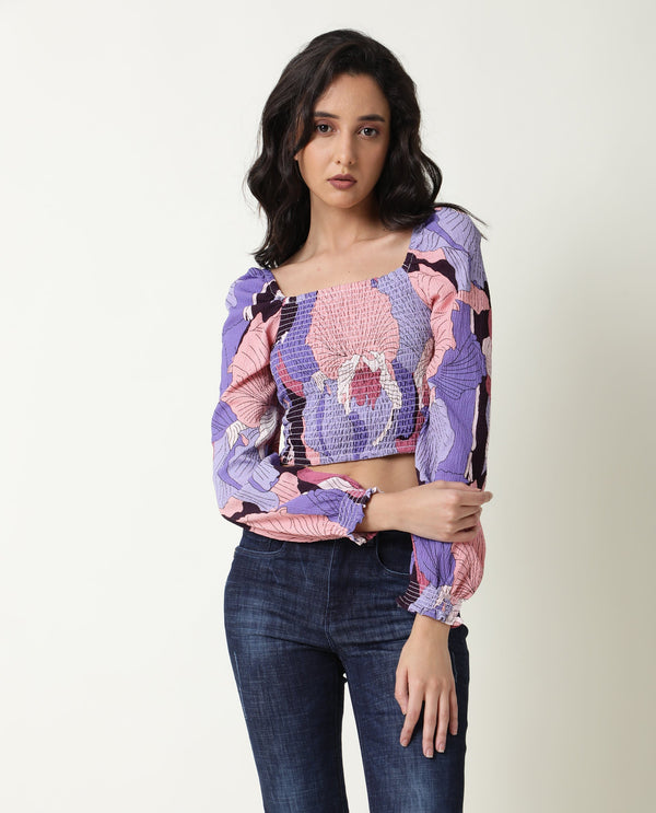 Rareism Womens Kohl Multi Top Polycotton Fabric  Full Sleeve Square Neck