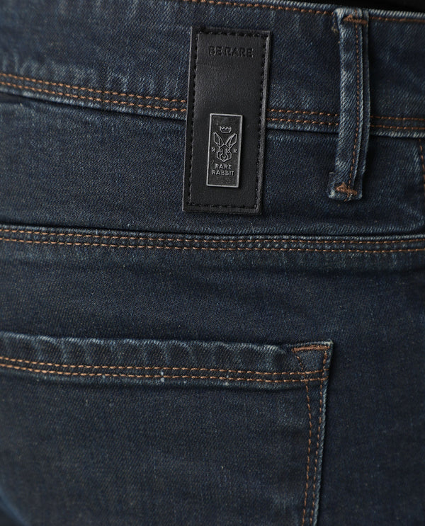 Rare Rabbit Men's Twix Brown Dark Wash Mid-Rise Slim Fit Jeans