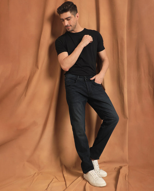 Rare Rabbit Men's Edin Dark Blue Mid-Rise Dark Wash Slim Fit Jeans