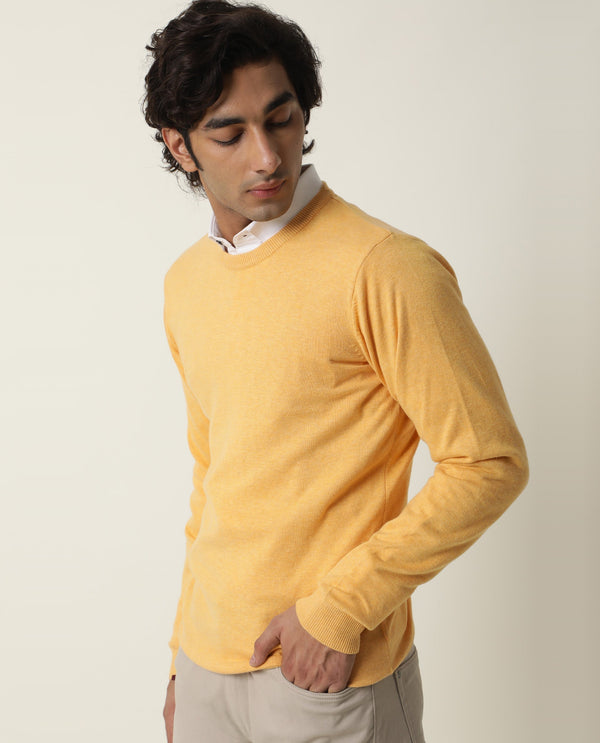 RARE RABBIT JODY PRIMARY YELLOW SWEATER COTTON FABRIC FULL SLEEVE ROUND NECK SLIM FIT