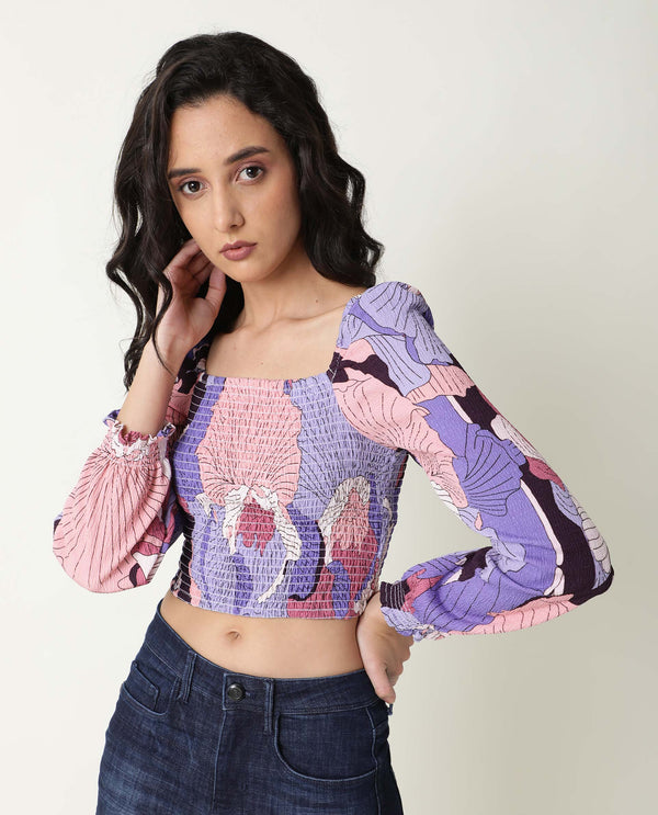 Rareism Womens Kohl Multi Top Polycotton Fabric  Full Sleeve Square Neck