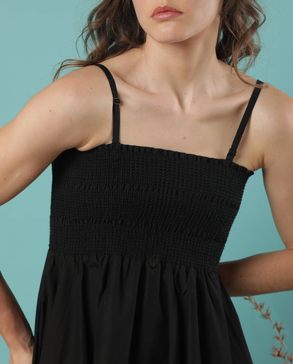 Rareism Women Zozo Black Off Shoulder With Detachable Shoulder Straps And Pockets Smocked Midi Dress
