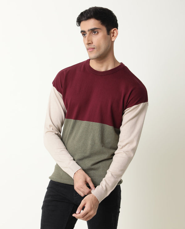 Rare Rabbit Tanko Primary Maroon Sweater Cotton Fabric Full Sleeve Round Neck Slim Fit