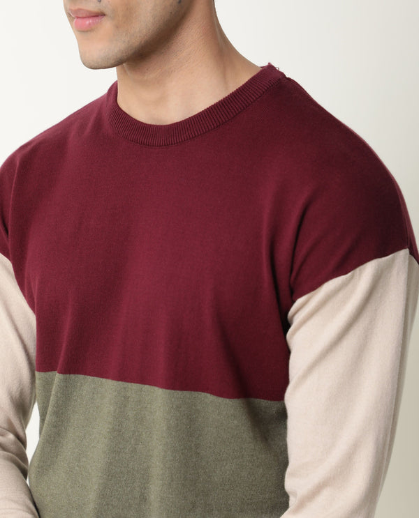 Rare Rabbit Tanko Primary Maroon Sweater Cotton Fabric Full Sleeve Round Neck Slim Fit