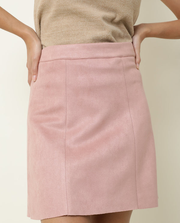 Rareism Women Rame Dark Pink Polyester Fabric Regular Fit High Rise Solid Midi Skirt