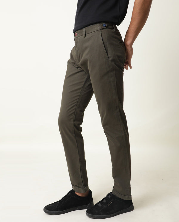 Rare Rabbit Men's Trews-22 Olive Solid Mid-Rise Regular Fit Trouser