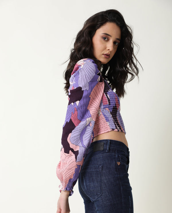 Rareism Womens Kohl Multi Top Polycotton Fabric  Full Sleeve Square Neck