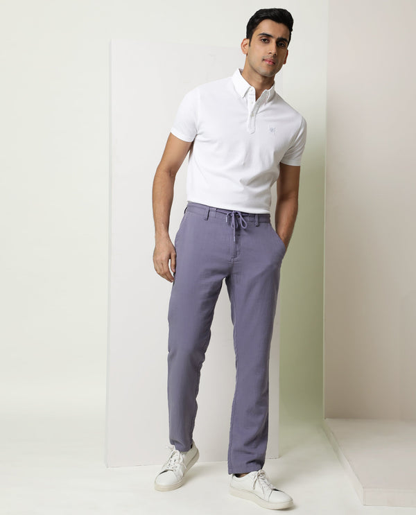 Rare Rabbit Men's Pastor Light Purple Solid Mid-Rise With Drawstring And Elastic Waistband Regular Fit Trouser