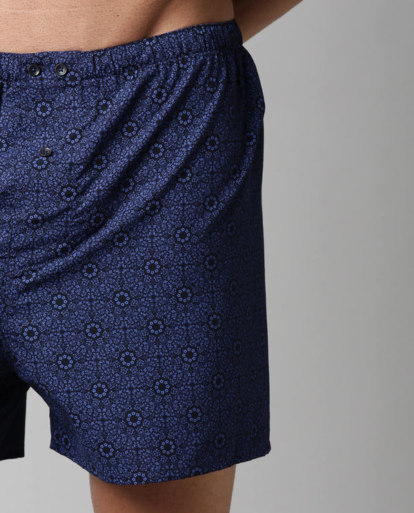 RARE RABBIT MEN'S NIGHT BLUE BOXERS PRINTED MID RISE