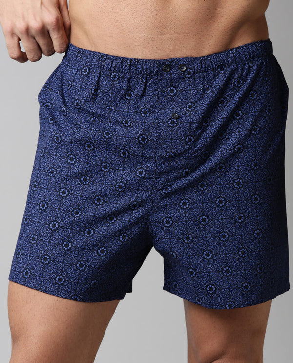 RARE RABBIT MEN'S NIGHT BLUE BOXERS PRINTED MID RISE