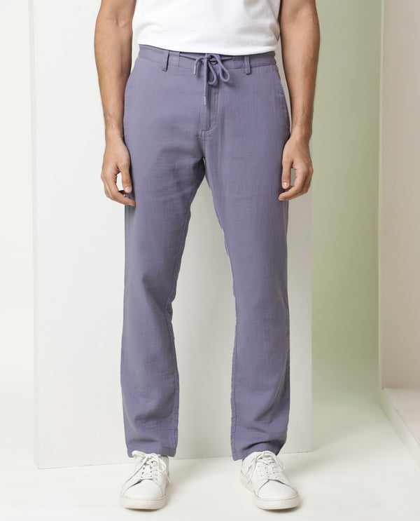 Rare Rabbit Men's Pastor Light Purple Solid Mid-Rise With Drawstring And Elastic Waistband Regular Fit Trouser