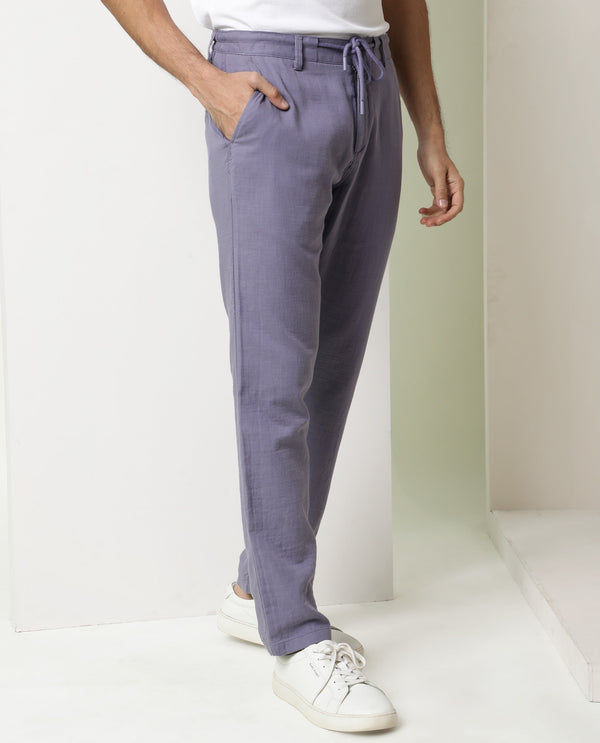 Rare Rabbit Men's Pastor Light Purple Solid Mid-Rise With Drawstring And Elastic Waistband Regular Fit Trouser