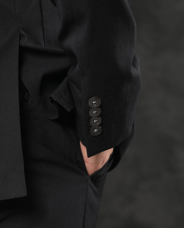 Rare Rabbit Men's Zanza Black Polyester Viscose Fabric Notch Lapel Button Closure Single Breasted Textured Suits