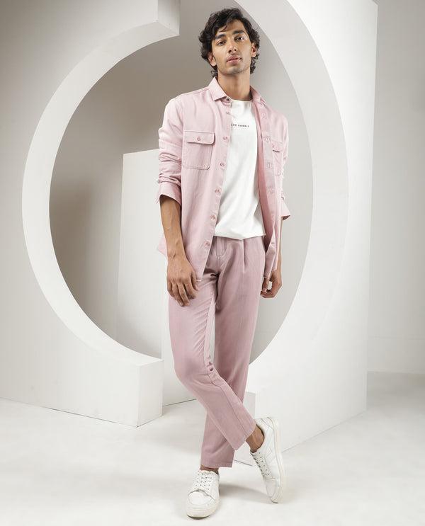 Rare Rabbit Men's Lyte Pink Solid Mid-Rise Regular Fit Lightweight Trouser