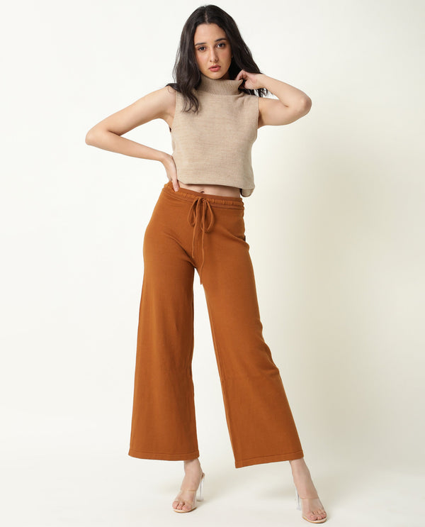 Rareism Women Finn Track Rust Cotton Fabric Flared Solid Mid Rise Ankle Length Track Pant