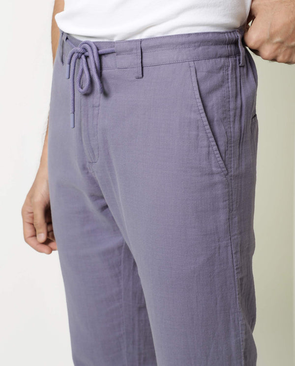 Rare Rabbit Men's Pastor Light Purple Solid Mid-Rise With Drawstring And Elastic Waistband Regular Fit Trouser