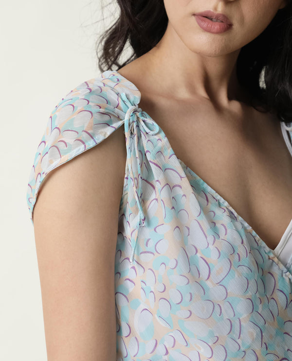 Rareism Women Loves Pastel Purple Viscose Fabric Regular Fit V-Neck Sleeveless Print Top