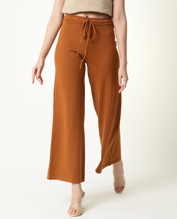 Rareism Women Finn Track Rust Cotton Fabric Flared Solid Mid Rise Ankle Length Track Pant