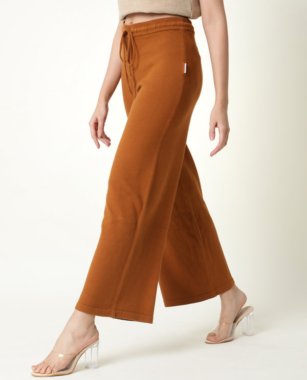 Rareism Women Finn Track Rust Cotton Fabric Flared Solid Mid Rise Ankle Length Track Pant