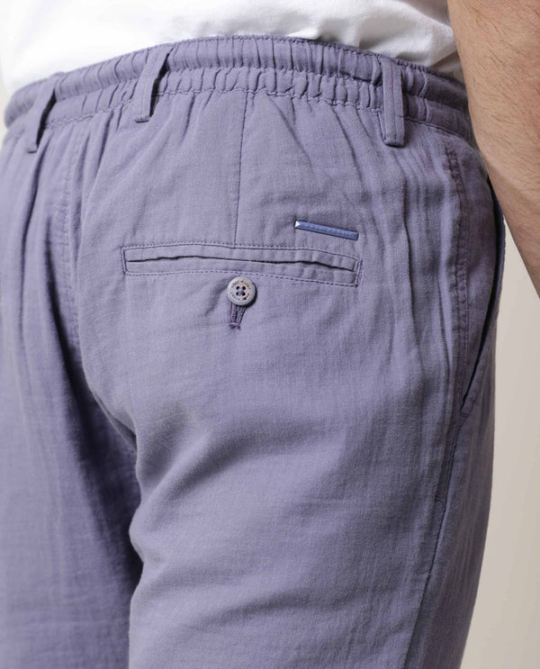 Rare Rabbit Men's Pastor Light Purple Solid Mid-Rise With Drawstring And Elastic Waistband Regular Fit Trouser